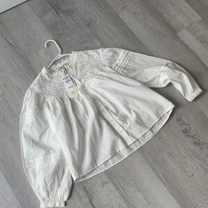 NWT Sea New York White Crochet-Yoke Button Front Blouse, size XXS.